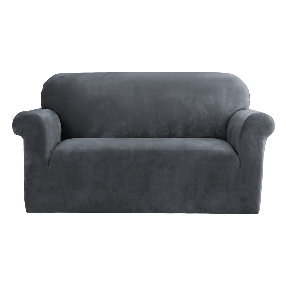 SCOVER-VEL-2-GY-00 Artiss Sofa Cover Couch Covers 2 Seater Velvet Grey - Image 1