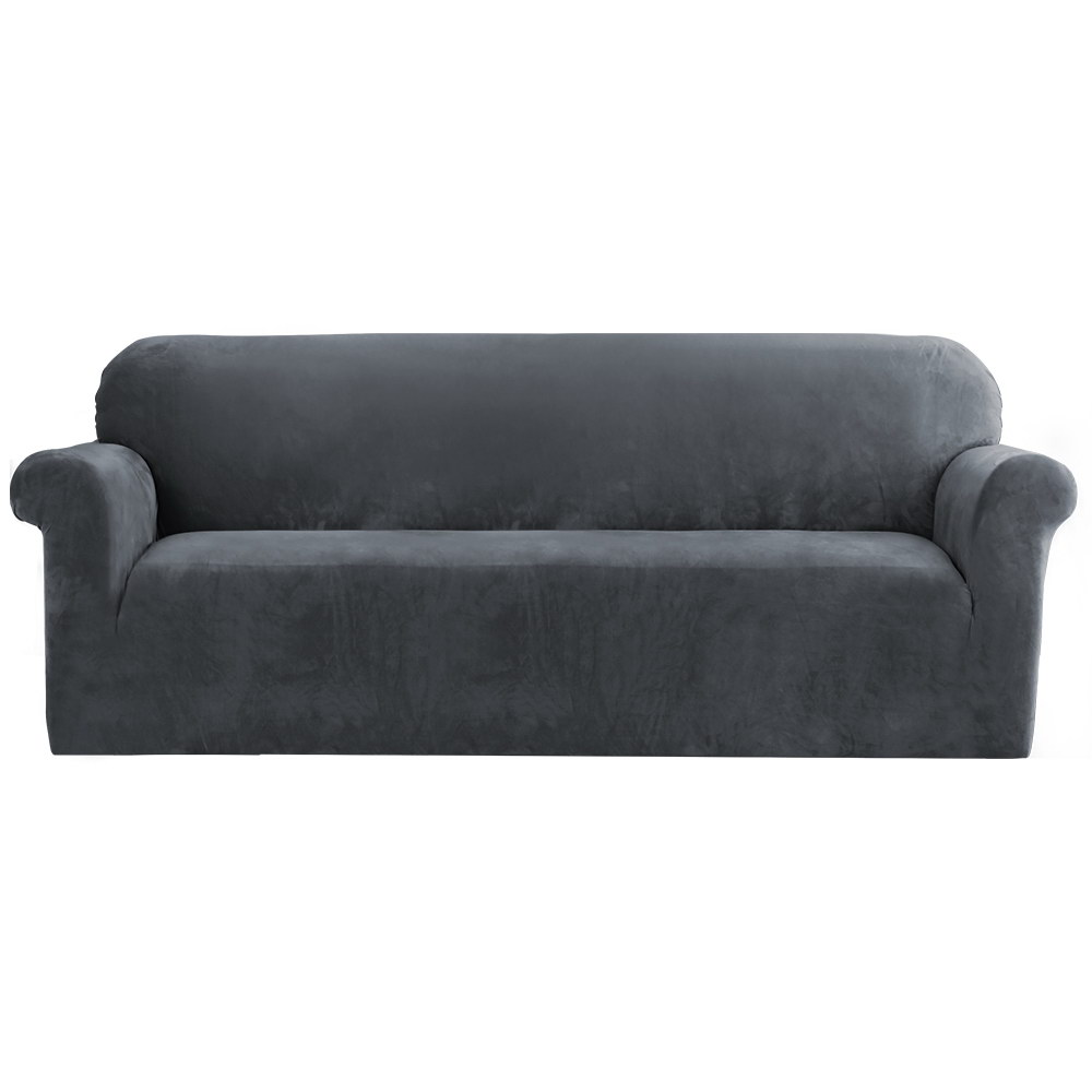 SCOVER-VEL-4-GY-00 Artiss Sofa Cover Couch Covers 4 Seater Velvet Grey - Image 1