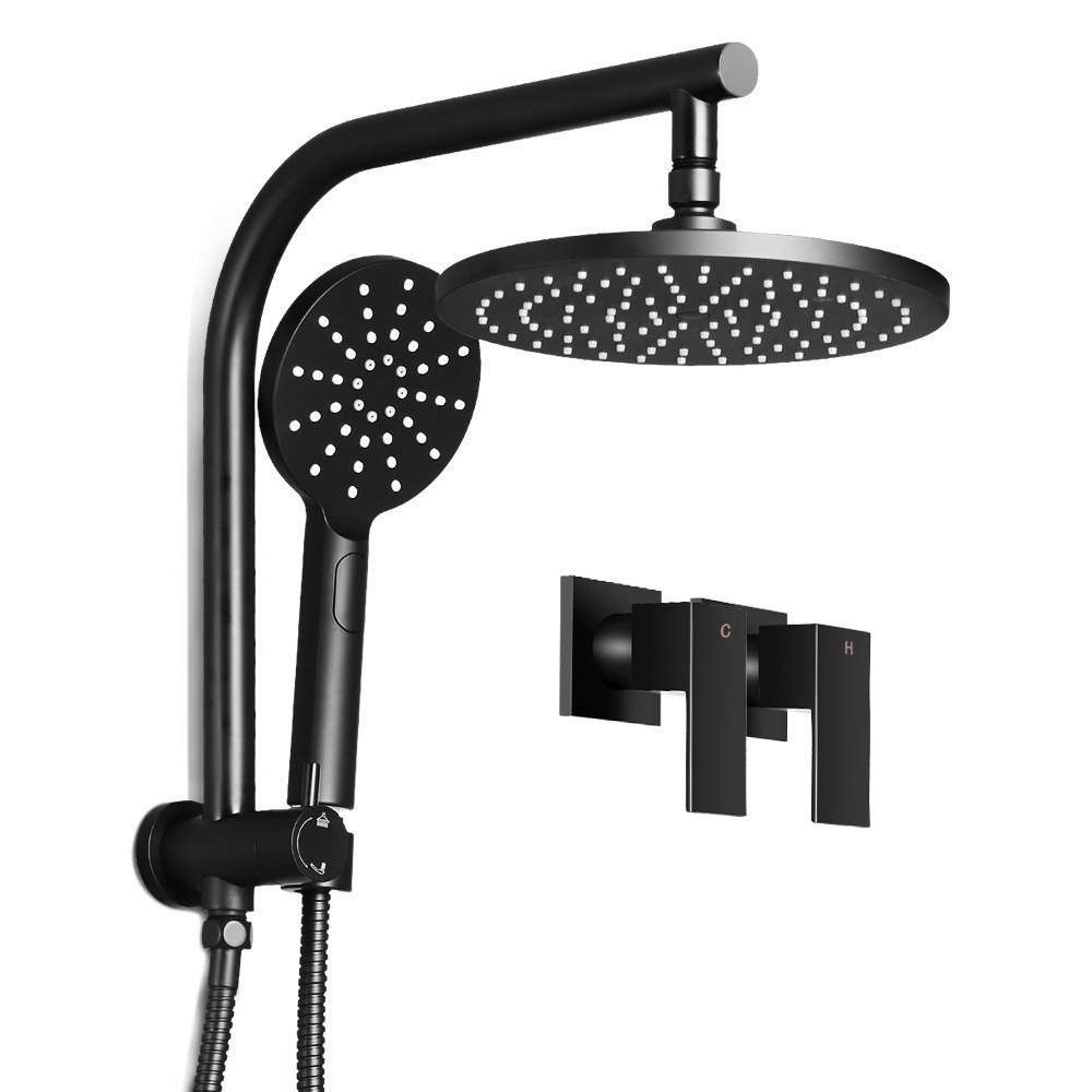 SHOWER-A1-RO-9-BK-TAP-16418-00 Cefito 9'' Rain Shower Head Set Handheld Round High Pressure Twins Tap Black - Image 1