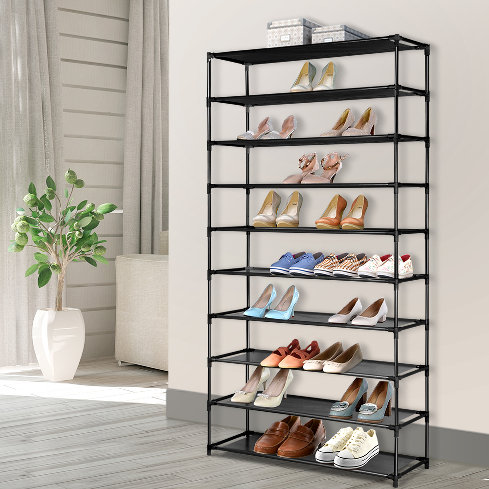 STACK-SHOE-02-BK-17258-08 Artiss Shoe Rack Cabinet Stackable 50 Pairs 10-Tier Black - Image 1