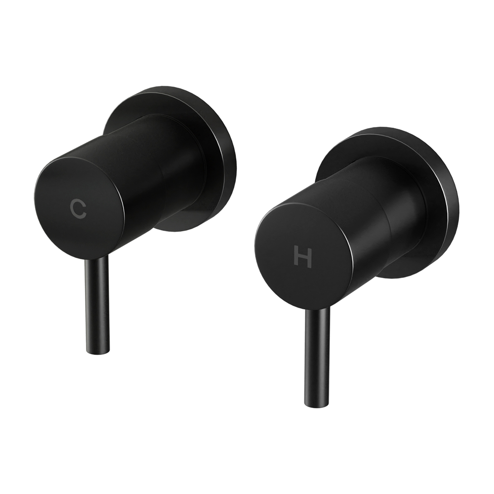 TAP-A-TAPS-RO-BK-69166-00 Cefito Basin Twin Tap Wall Round Brass Faucet Shower Bathtub Black - Image 1