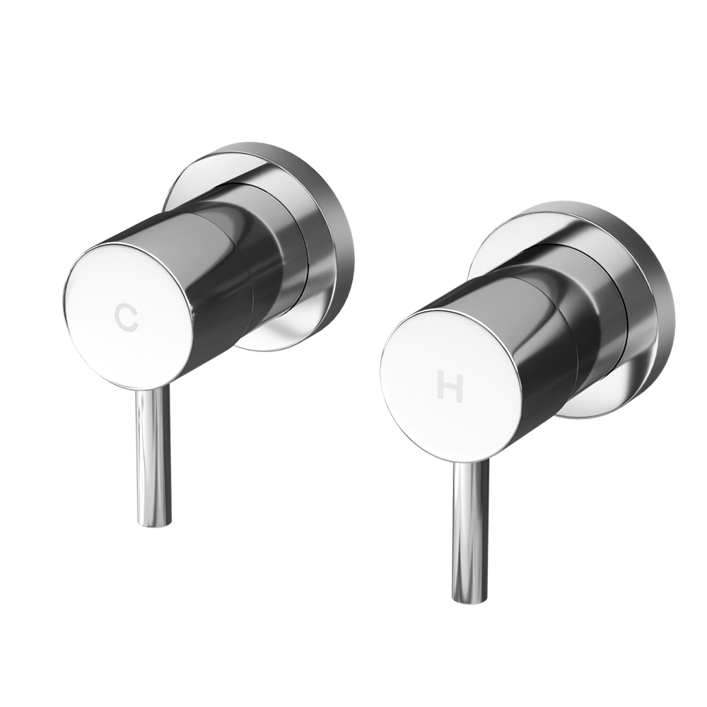 TAP-A-TAPS-RO-SI-69165-00 Cefito Basin Twin Tap Wall Round Brass Faucet Shower Bathtub Chrome - Image 1
