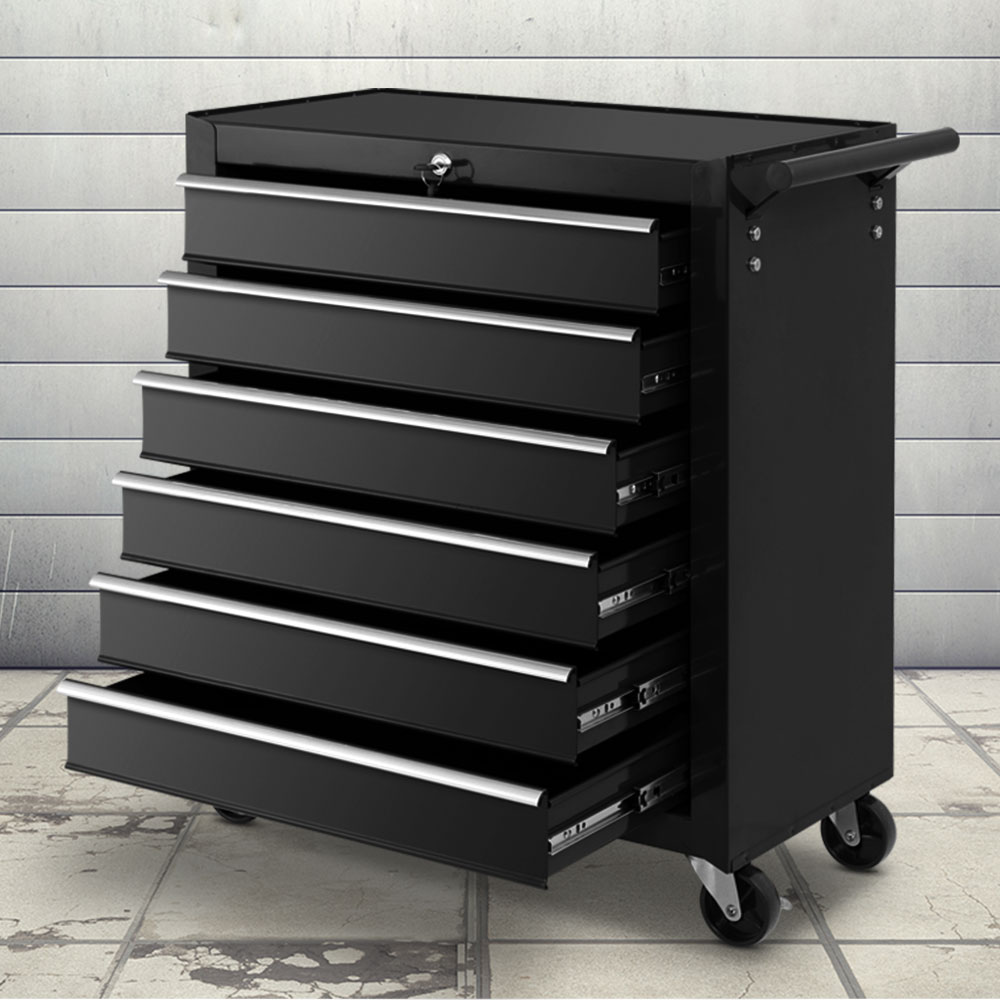 TB-6DR-ROLL-BK-202502281512-00 Giantz 6 Drawer Tool Box Cabinet Chest Trolley Cart Garage Toolbox Storage - Image 1