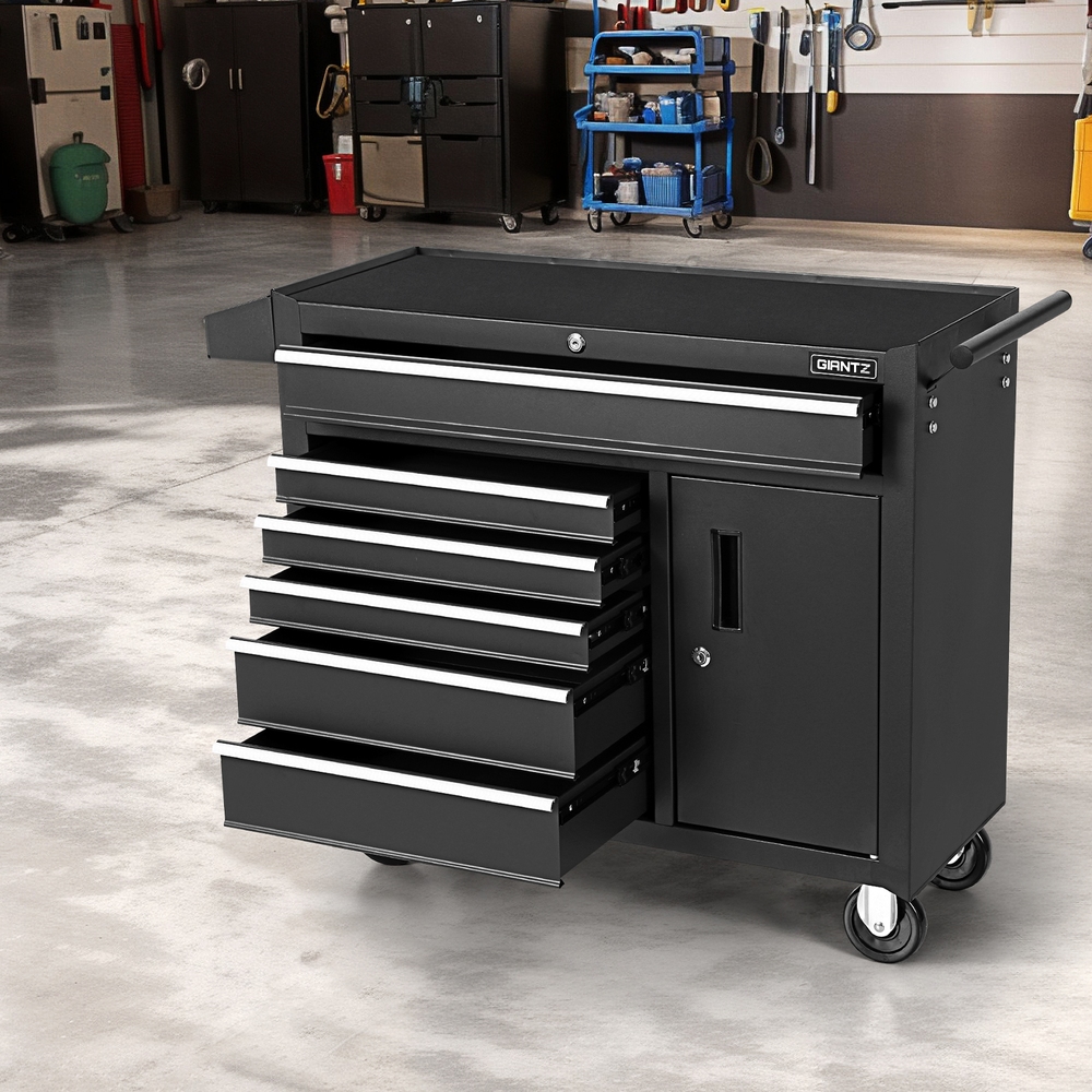 TB-6DR-ROLL-CT-BK-145639-06 Giantz 6 Drawer Tool Box Chest Cabinet Toolbox Storage Garage Organiser Wheels - Image 1