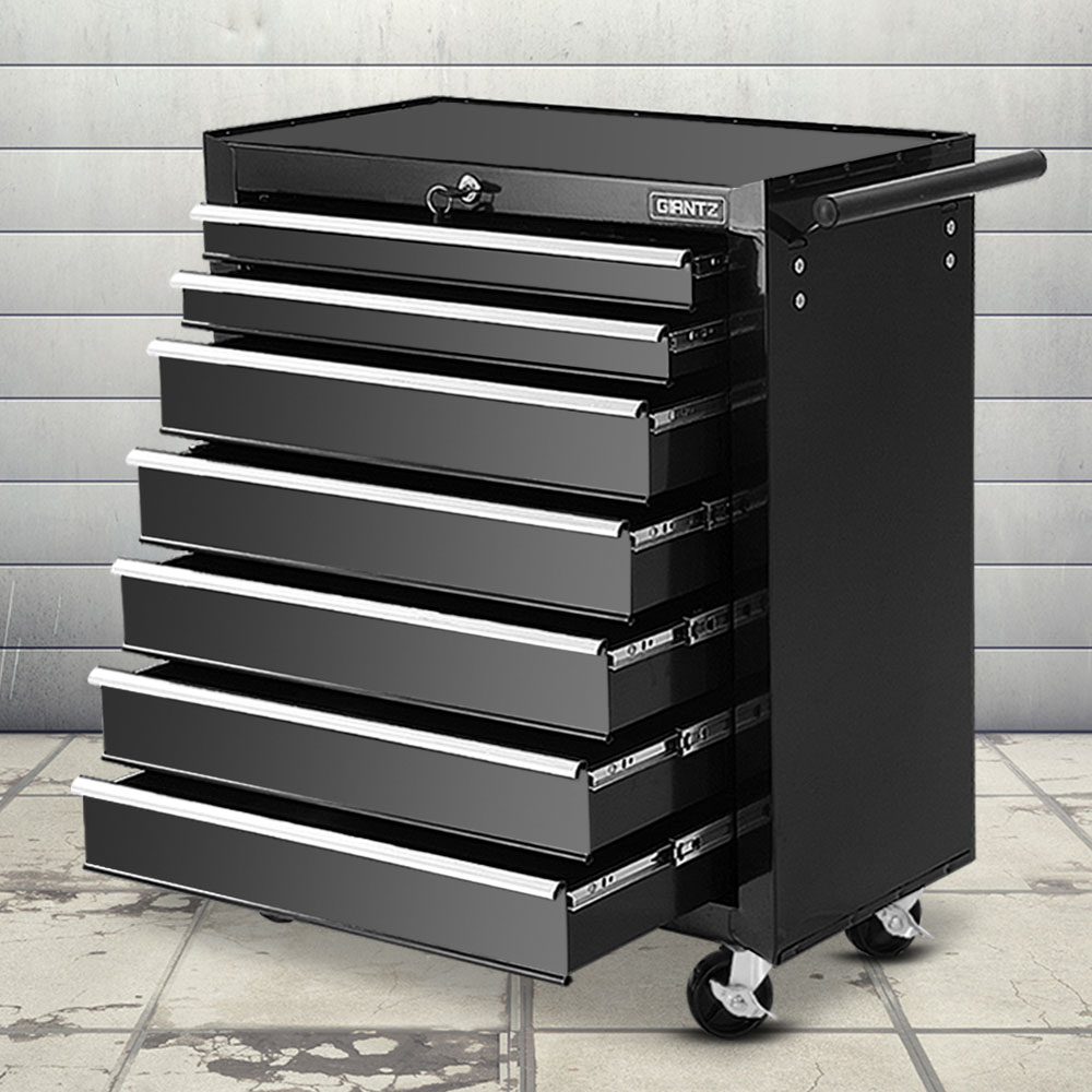 TB-7DR-RL-BK-202502281514-00 Giantz 7 Drawer Tool Box Cabinet Chest Trolley Storage Garage Toolbox Black - Image 1