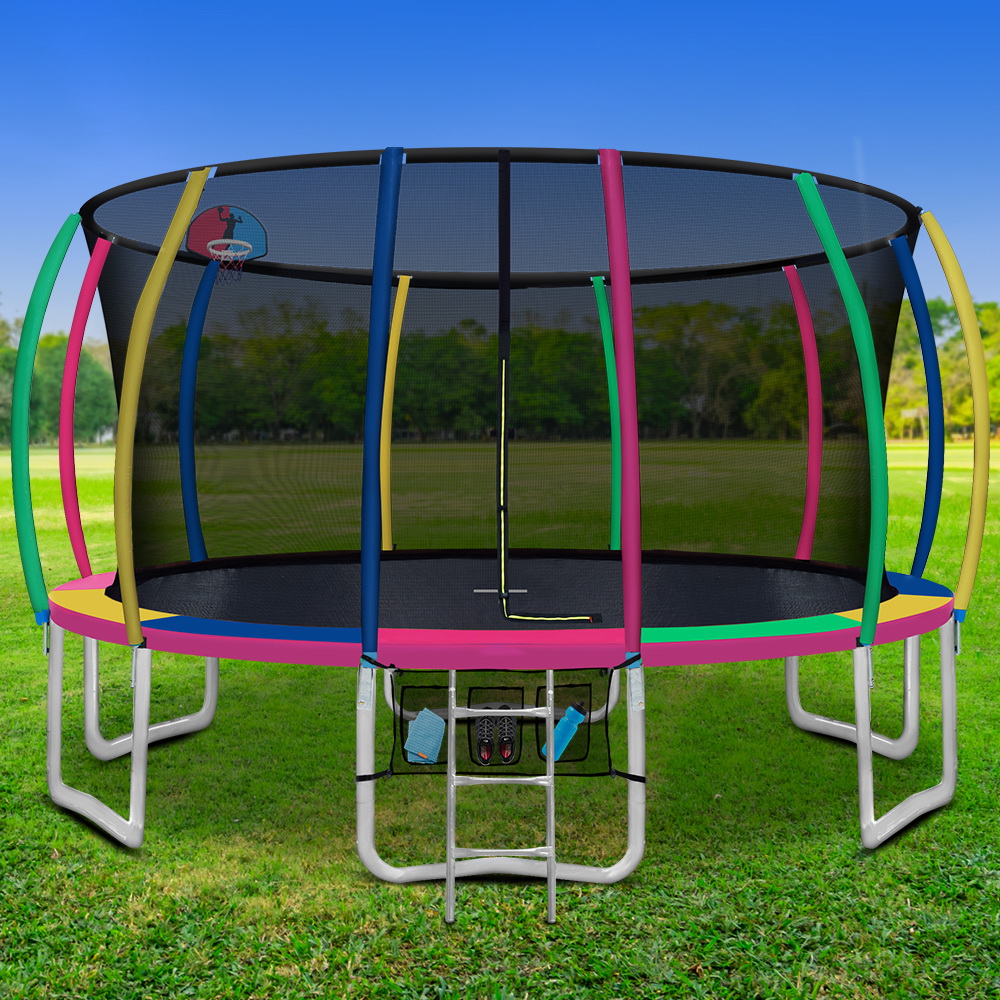 TRAMPO-C-C16-MC-ABC-202502281604-00 Everfit 16FT Trampoline for Kids w/ Ladder Enclosure Safety Net Rebounder Colors - Image 1