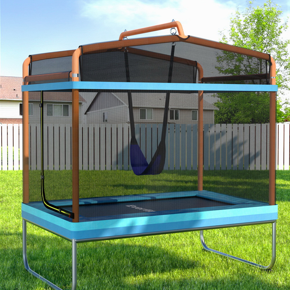 TRAMPO-C-R6-BLOR-139301-06 Everfit 6FT Trampoline Kids Rectangle Trampoline w/ Swing Enclosure Safety Net Orange - Image 1