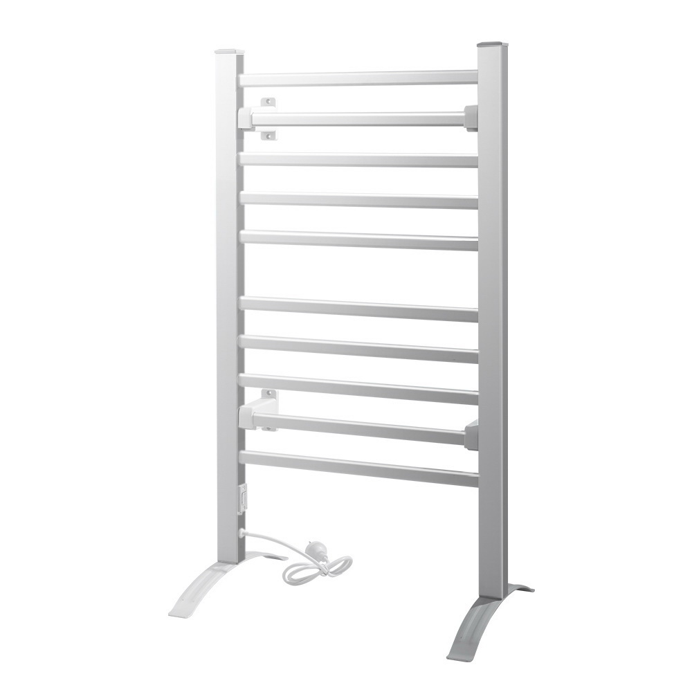 TW-C-FW-10-ALUM-00 Devanti Electric Heated Towel Rail Rack 10 Bars Freestanding Clothes Dry Warmer - Image 1