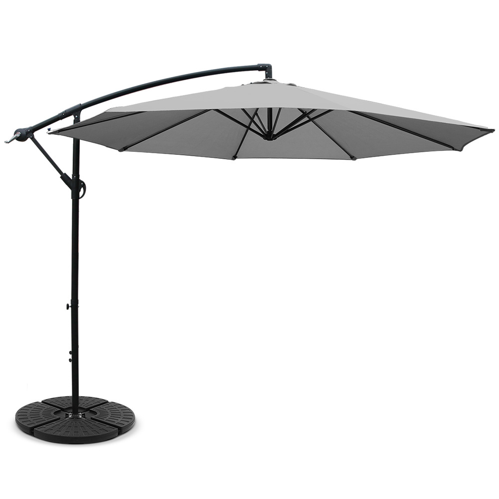 UMB-BAN-50-48-GR-00 Instahut 3m Outdoor Umbrella w/Base Cantilever Beach Garden Patio Grey - Image 1
