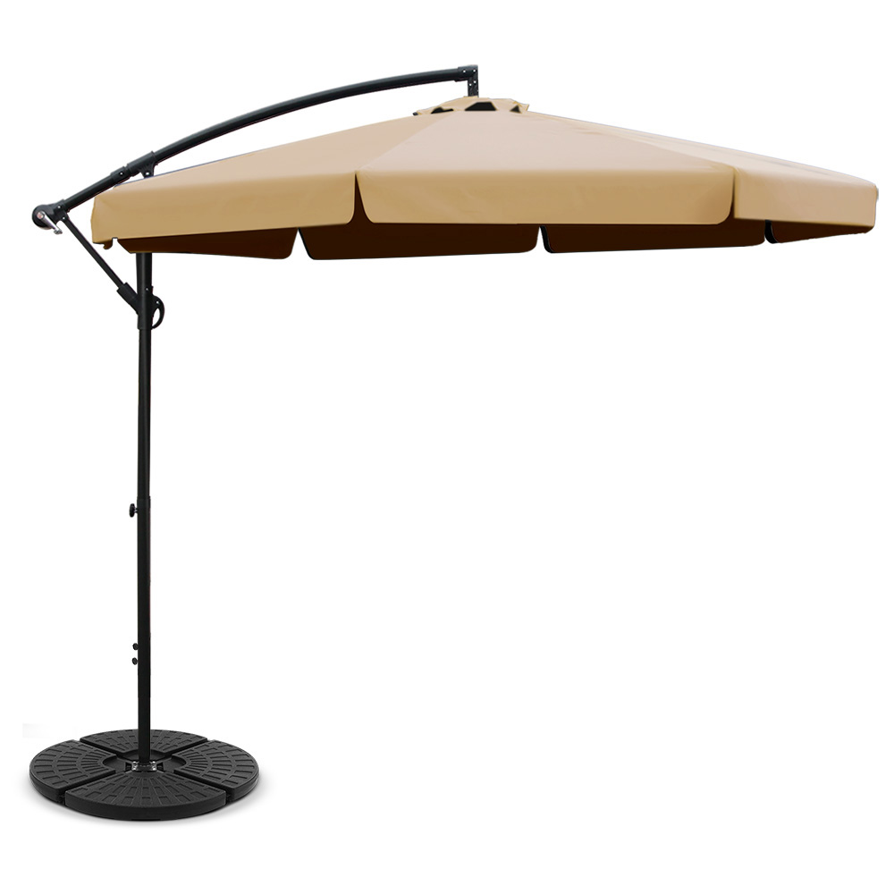 UMB-BAN-F-50-48-BG-00 Instahut 3m Outdoor Umbrella w/Base Cantilever Garden Patio Beach Beige - Image 1