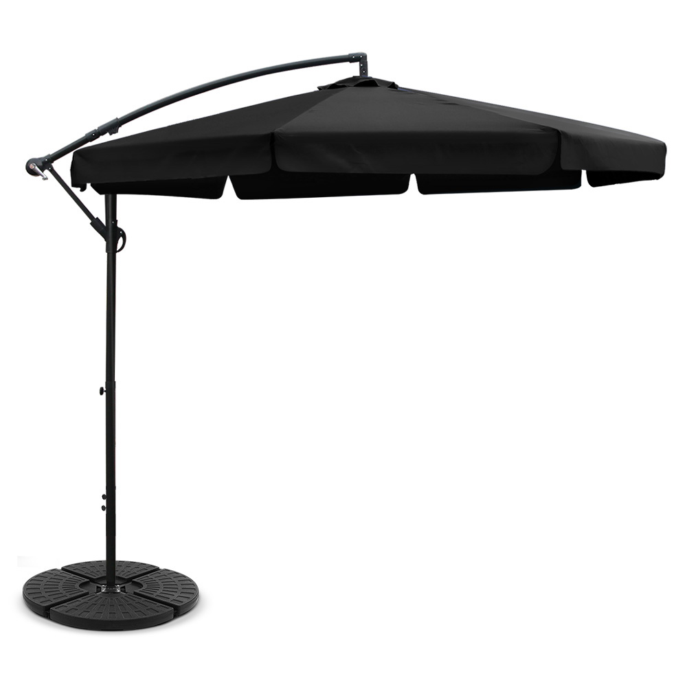 UMB-BAN-F-50-48-BK-00 Instahut 3m Outdoor Umbrella w/Base Cantilever Garden Patio Beach Black - Image 1