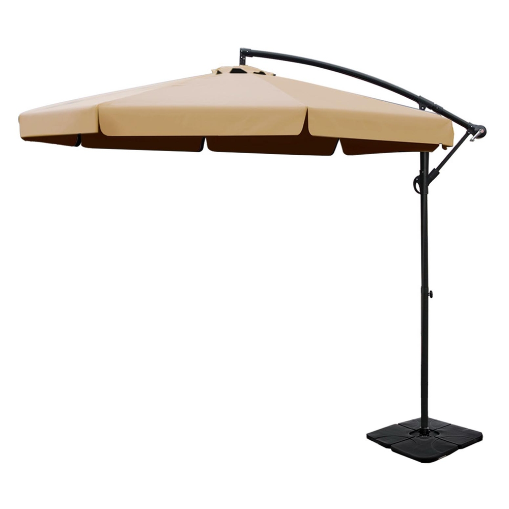 UMB-BAN-F-50N-COM-BG-186233-00 Instahut 3m Outdoor Umbrella w/Base Cantilever Garden Beach Patio Beige - Image 1