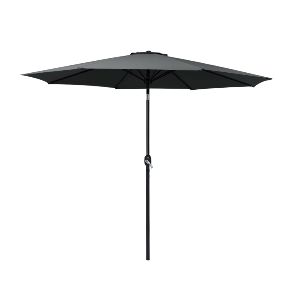 UMB-POLE-27-TIL-BK-00 Instahut 2.7m Outdoor Umbrella w/Base Pole Stand Garden Beach Black - Image 1