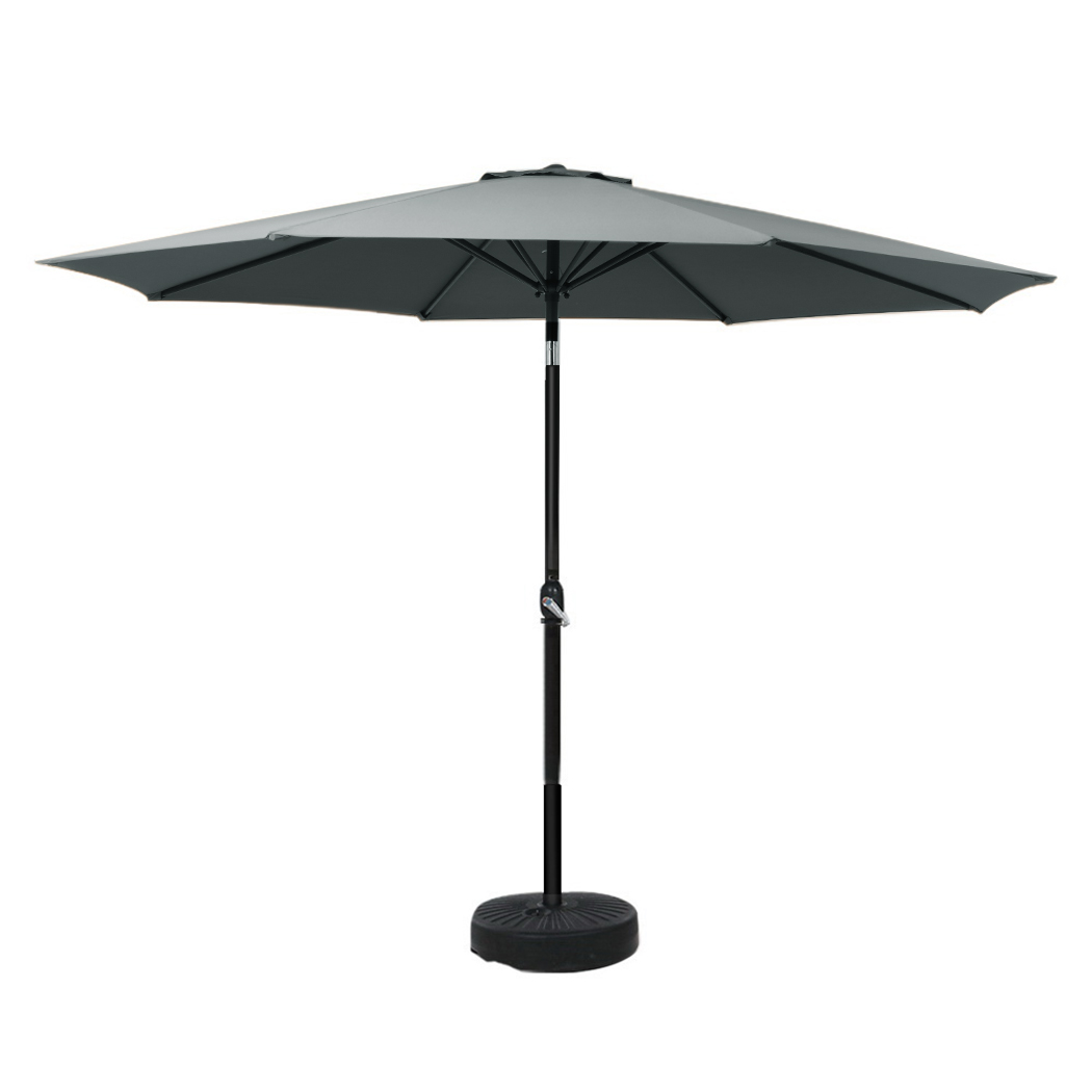 UMB-POLE-3-TIL-BASE-CO-73341-00 Instahut Outdoor Umbrella 3m Base Beach Pole Garden Tilt Sun Patio UV Charcoal - Image 1