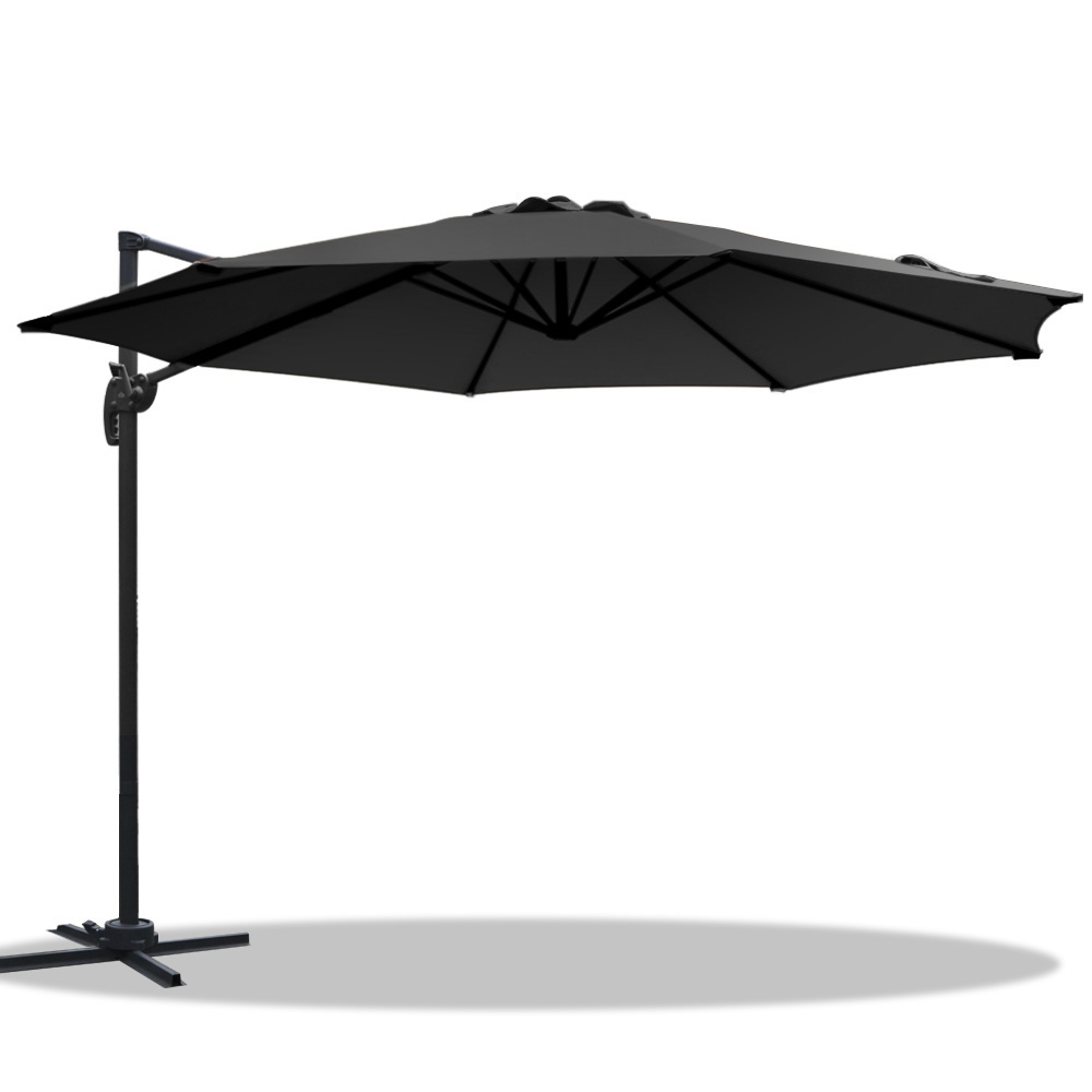 UMB-ROMA-8RIB-BK-00 Instahut 3m Outdoor Umbrella Cantilever 360 Degree Tilt Beach Roma Black - Image 1