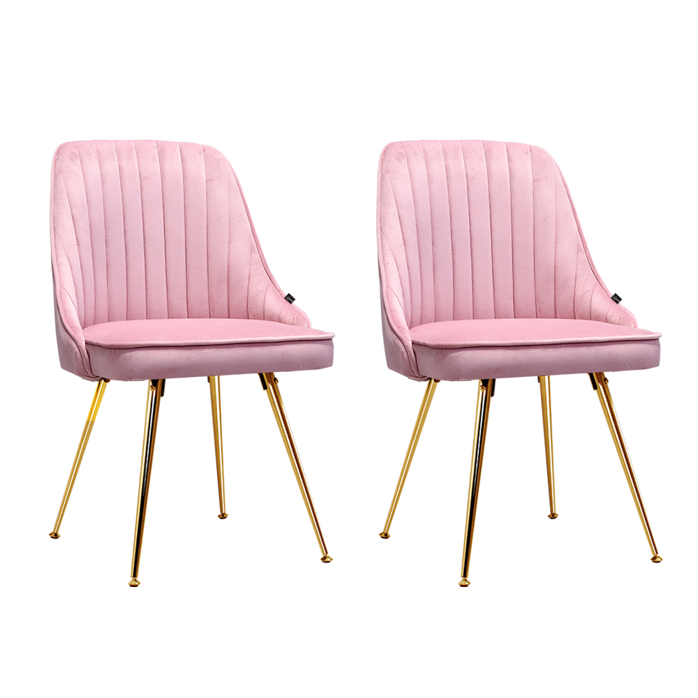 UPHO-D-DIN203C-VEL-PKX2-202502281146-07 Artiss Dining Chairs Set of 2 Velvet Channel Tufted Pink - Image 1