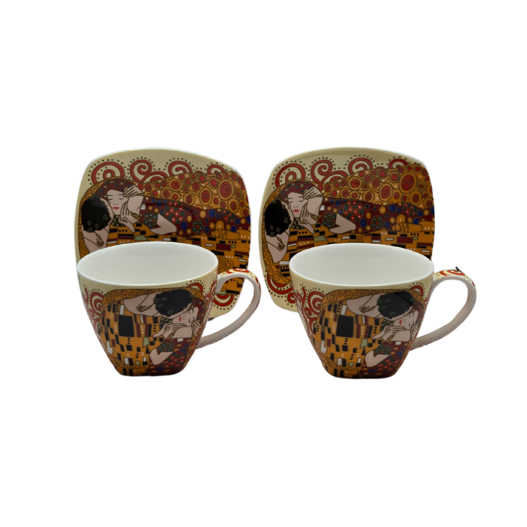V1026-KLCCW1538CS-202506231536-00 The Kiss Fine Bone China Cup & Saucer Set of 2 - 220ml Gustav Klimt Design - Image 1