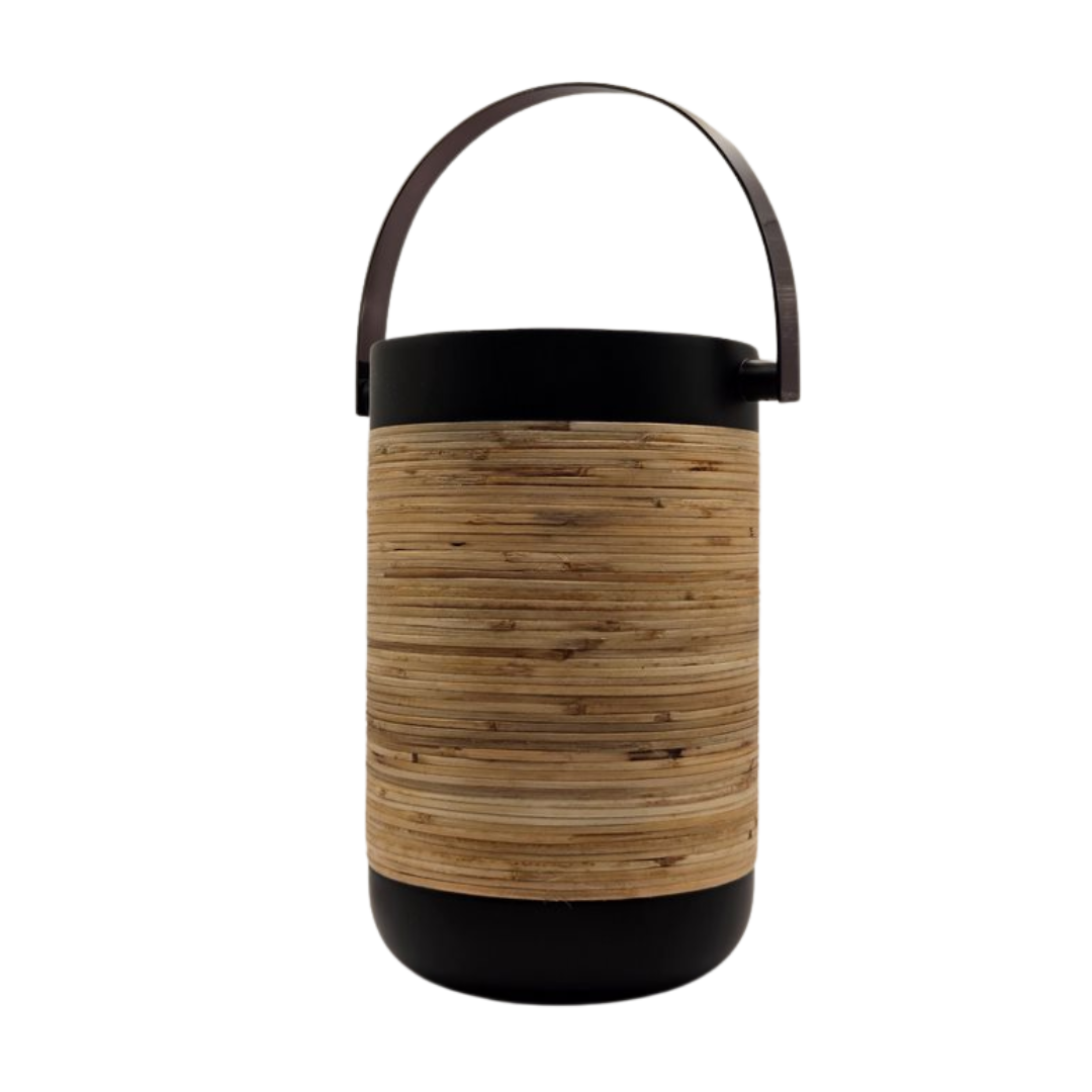 V1026-KLCDIM0009-202507031640-00 Plantation Wine Cooler - Matte Black with Rattan Wrap | Stainless Steel - Image 1