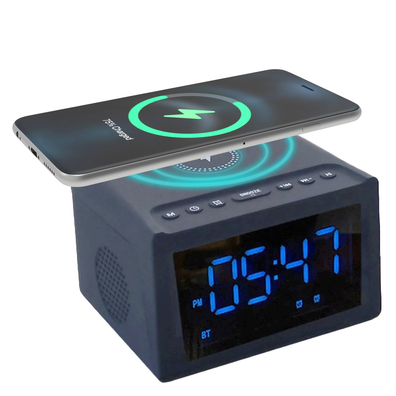 V1031-SPK-WCALC-118-202506191016-00 Laser Alarm Clock with Wireless Charging & Bluetooth - Image 1
