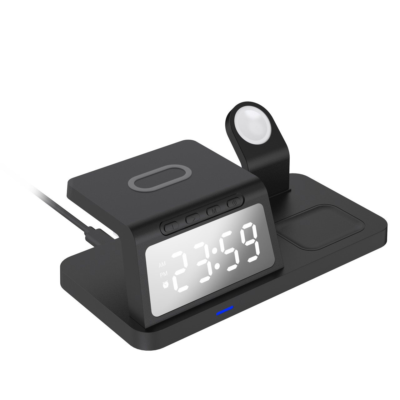 V1031-WLC-3IN1A-098-202506191011-00 Laser 3-in-1 Wireless Charging Station with Alarm Clock - Black - Image 1