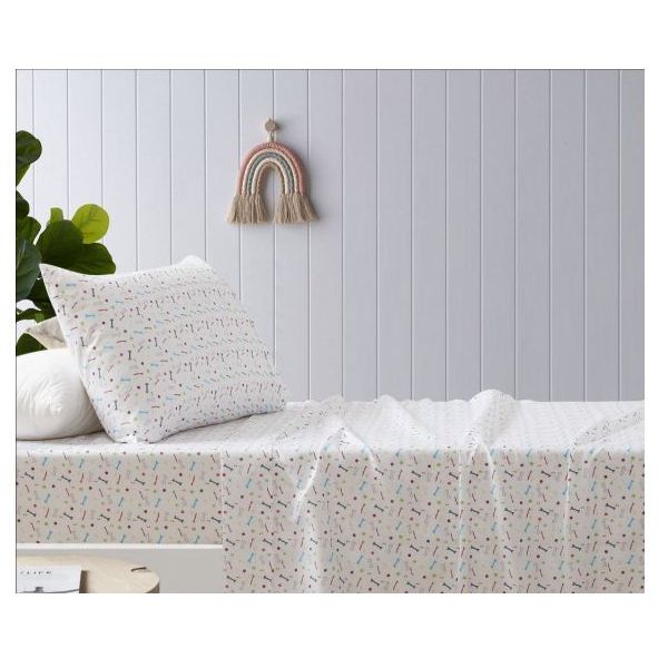 V107-5094208-200709-00 Bones Printed Microfibre Sheet Sets by Happy Kids Single - Image 1