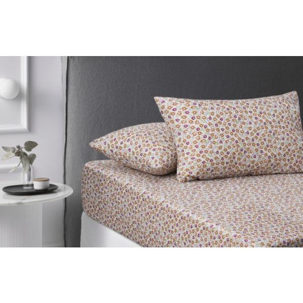 V107-5095564-200675-00 Lisa Washed Cotton Printed Fitted Green Sheet Set by Accessorize Single - Image 1