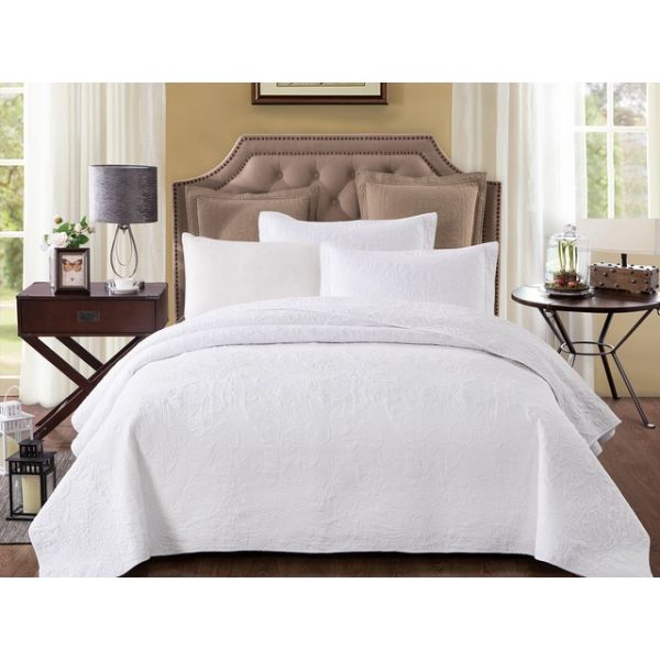V107-60852KS-197524-00 Pure White 100% Cotton Quilted 2 pcs Bedspread Coverlet Set King Single - Image 1