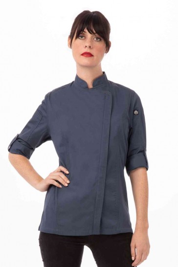 V107-BCWLZ005-BLU-S-217693-00 Hartford Women's Blue Zipper S Chef Jacket by Chef Works - Image 1