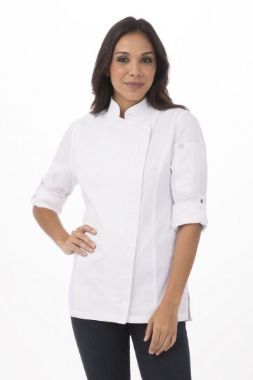 V107-BCWLZ005-WHT-XS-217708-00 Hartford Women's White Zipper XS Chef Jacket by Chef Works - Image 1