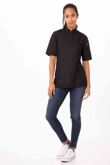 V107-BCWSZ006-BLK-XS-217569-00 Springfield Women's Black Zipper XS Chef Jacket by Chef Works - Image 1