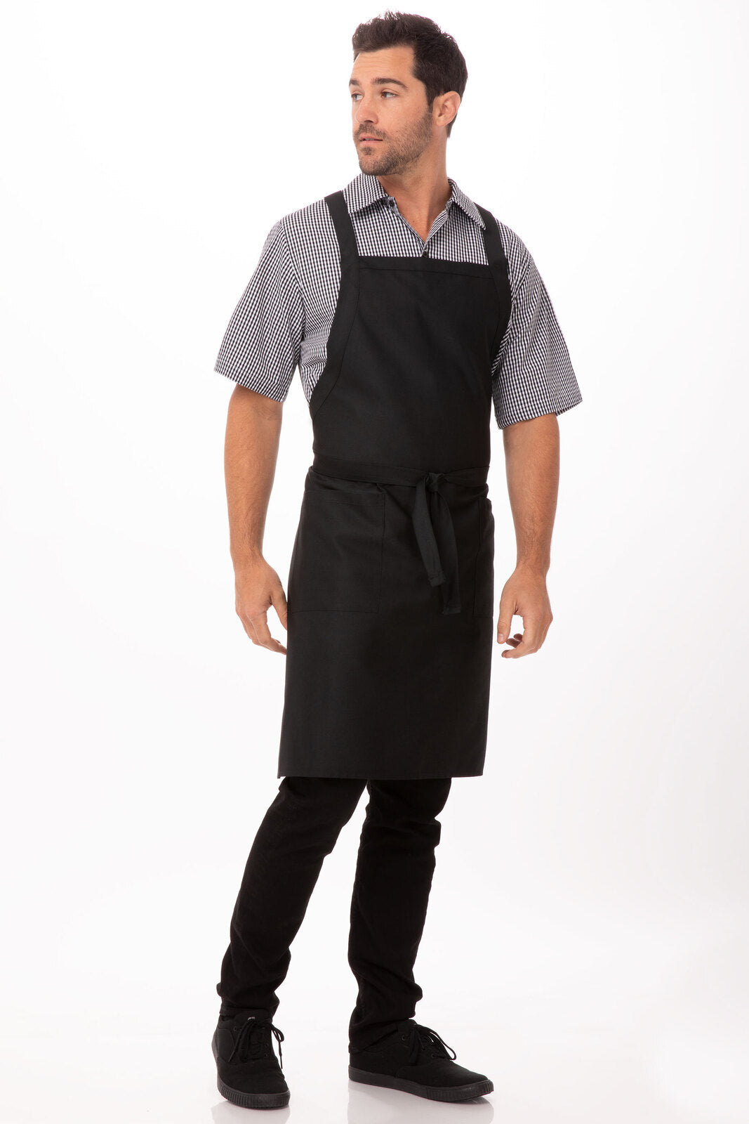 V107-F35-BLK-217735-00 Cross-Back Black Bib Apron by Chef Works - Image 1