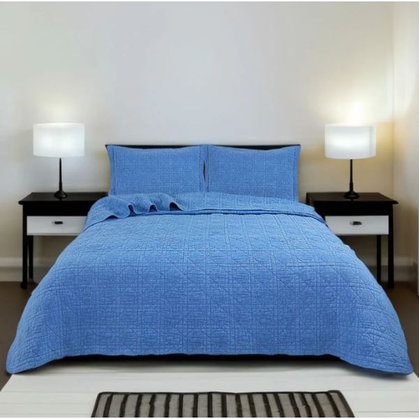 V107-KD5800SK-197614-00 Blue Perennial 100% Cotton Quilted 3 pcs Bedspread Coverlet Set Super King - Image 1
