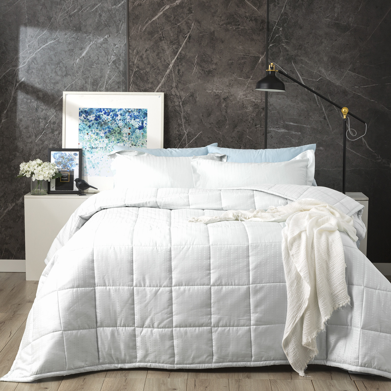 V107-SH319965-195329-00 Binary 500 TC Cotton Jacquard White Comforter Set by Ddecor Home Queen - Image 1