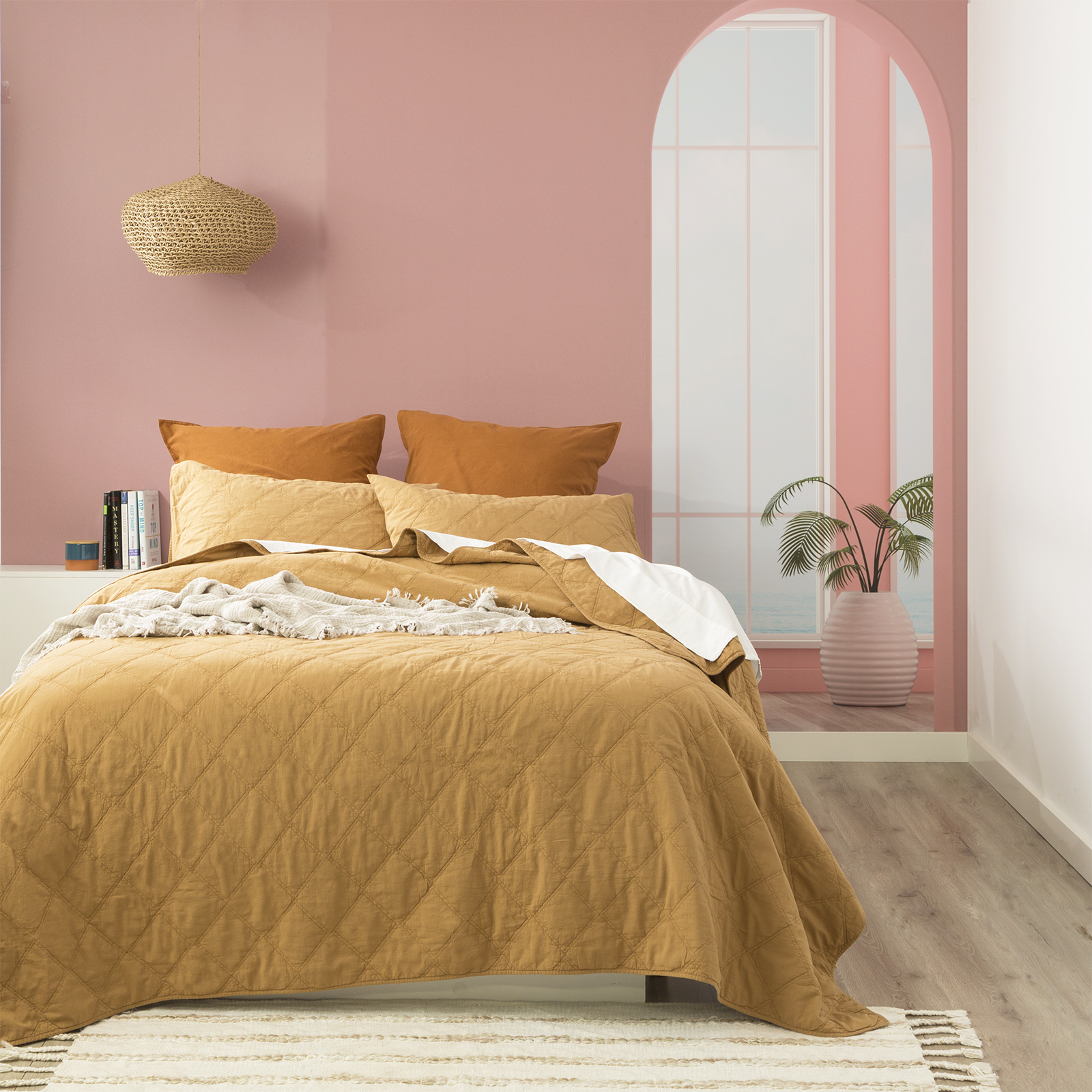 V107-SH320805-195870-00 Attwood Vintage Stone Washed Cotton Quilted Wood Coverlet Set by Renee Taylor Queen/King - Image 1