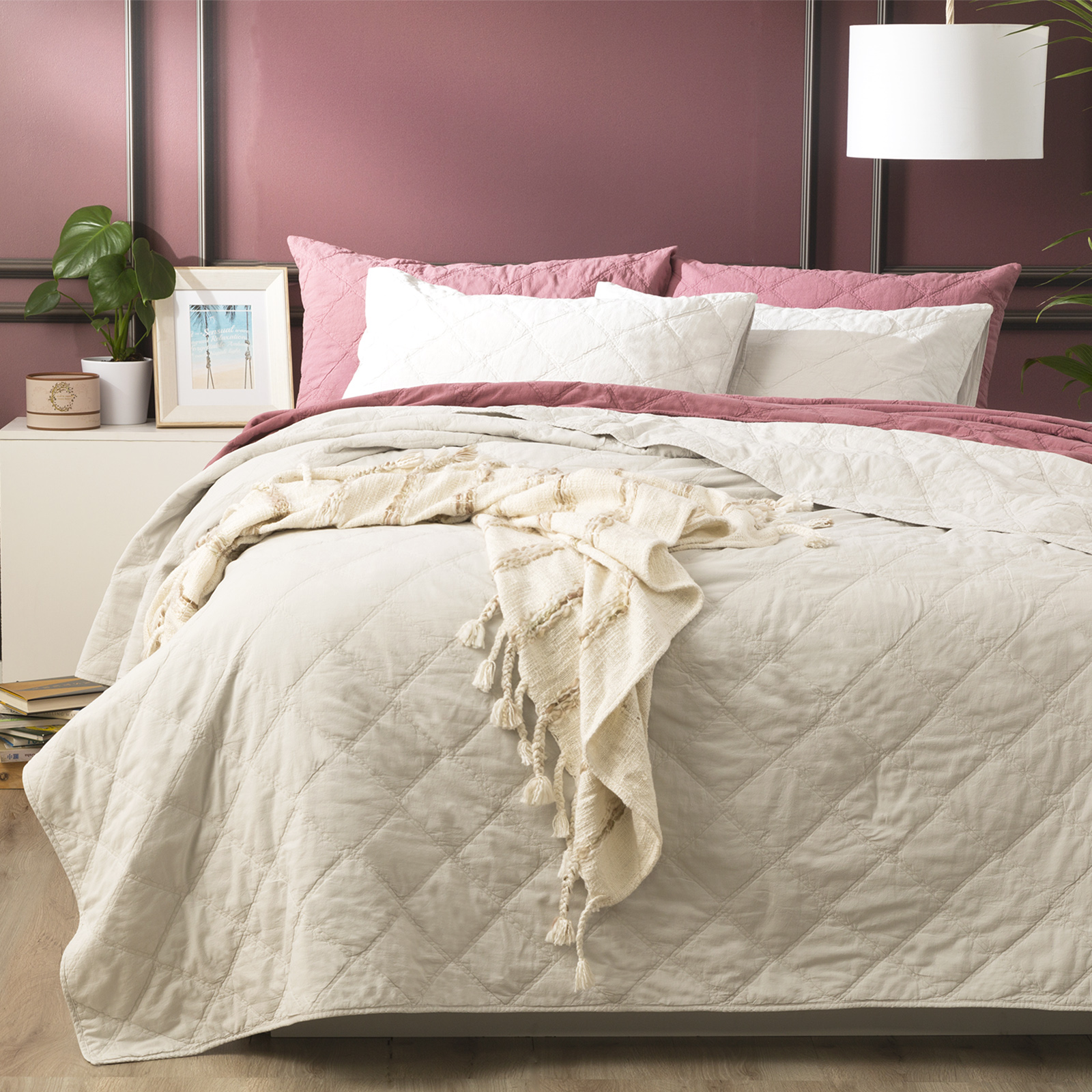 V107-SH320815-195842-00 Attwood Vintage Stone Washed Cotton Quilted Dove Coverlet Set by Renee Taylor Super King - Image 1