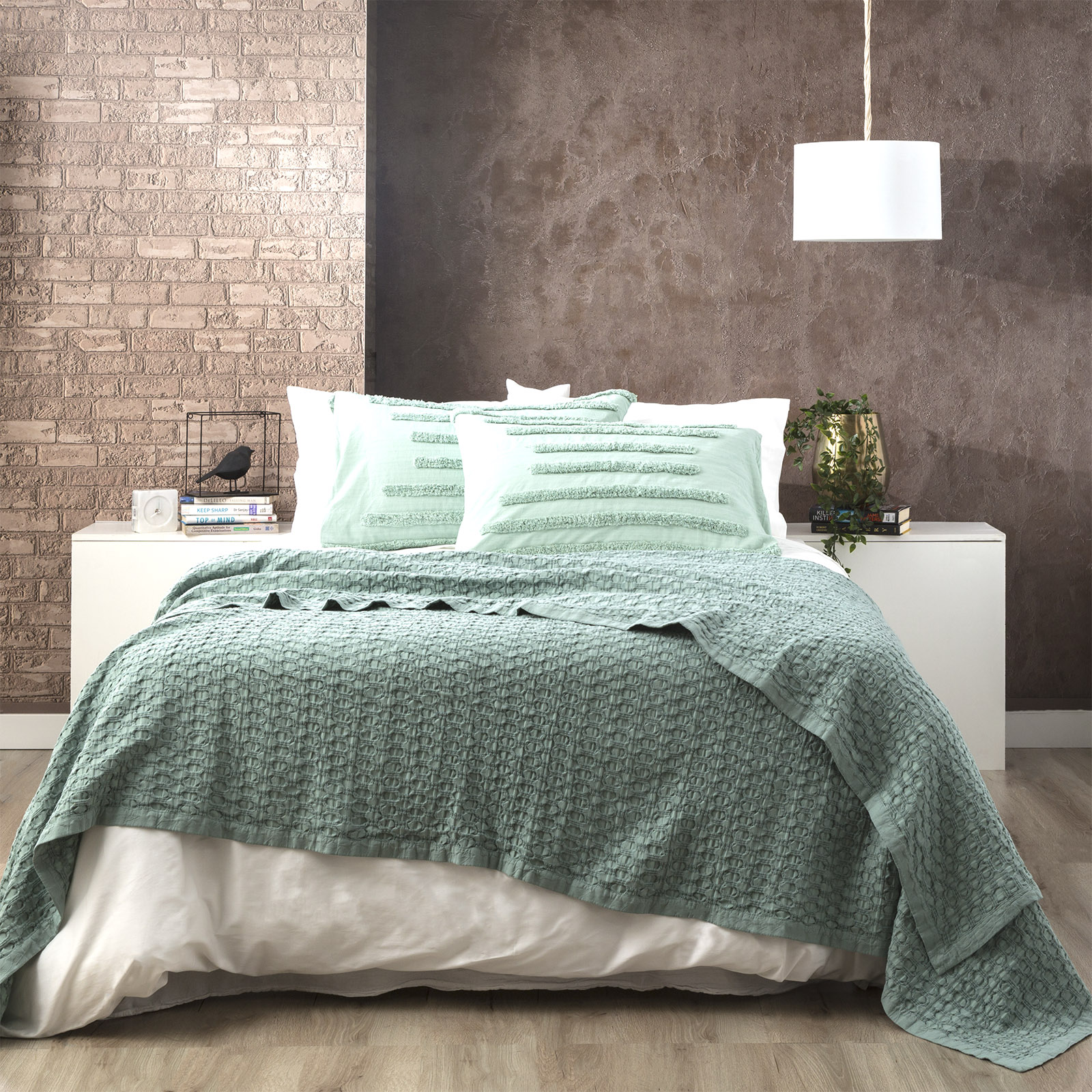 V107-SH321115-195698-00 Lexico Cotton Waffle Sage Blankets by Renee Taylor Single/Double - Image 1