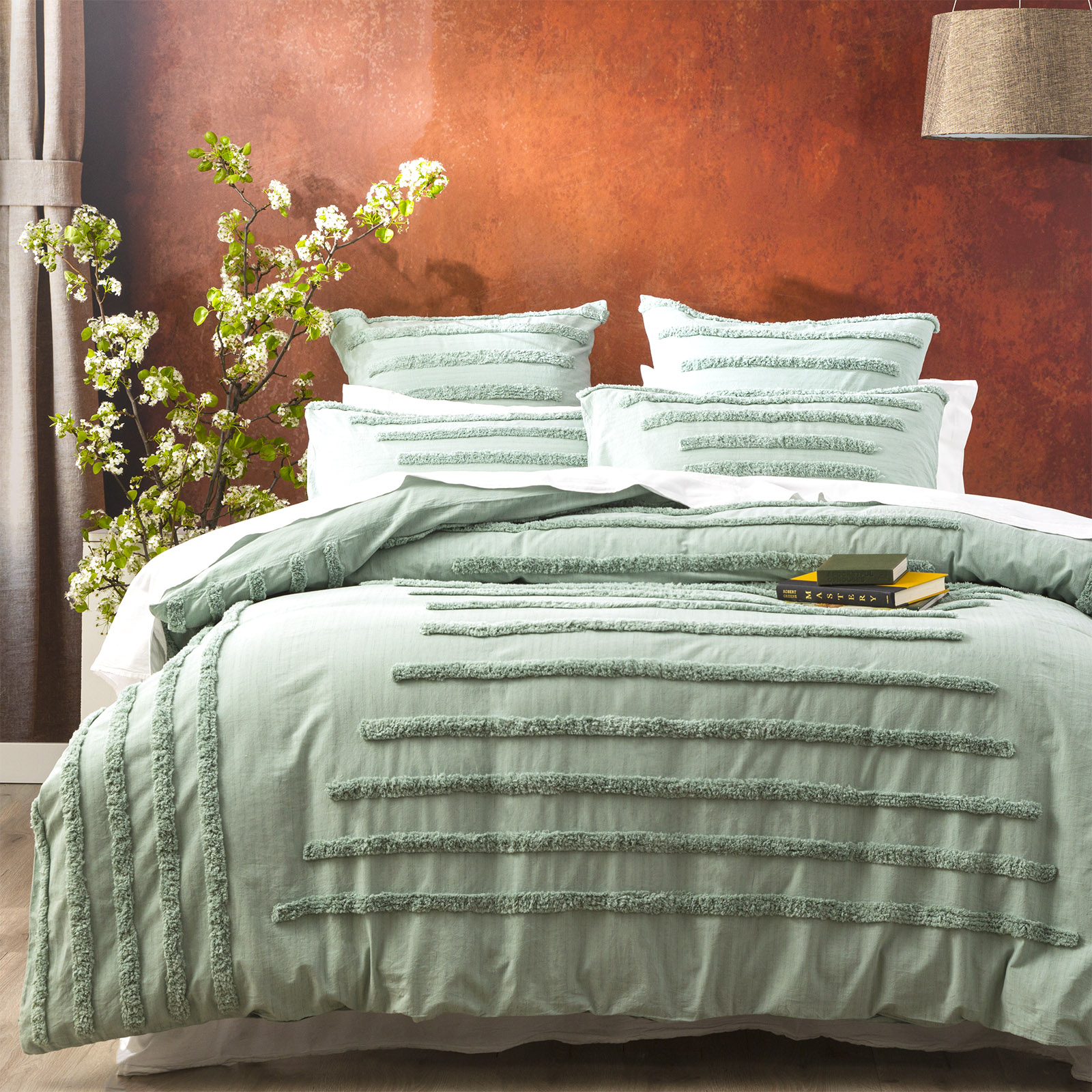 V107-SH321460-195640-00 Classic Cotton Vintage Washed Tufted Sage Quilt Cover Set by Renee Taylor Queen - Image 1