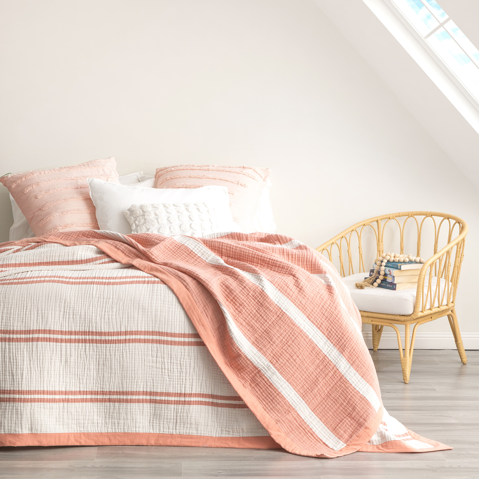 V107-SH323615-196836-00 Brighton Washed Cotton Yarn Dyed Textured Mystic Blanket by Renee Taylor Queen/King - Image 1