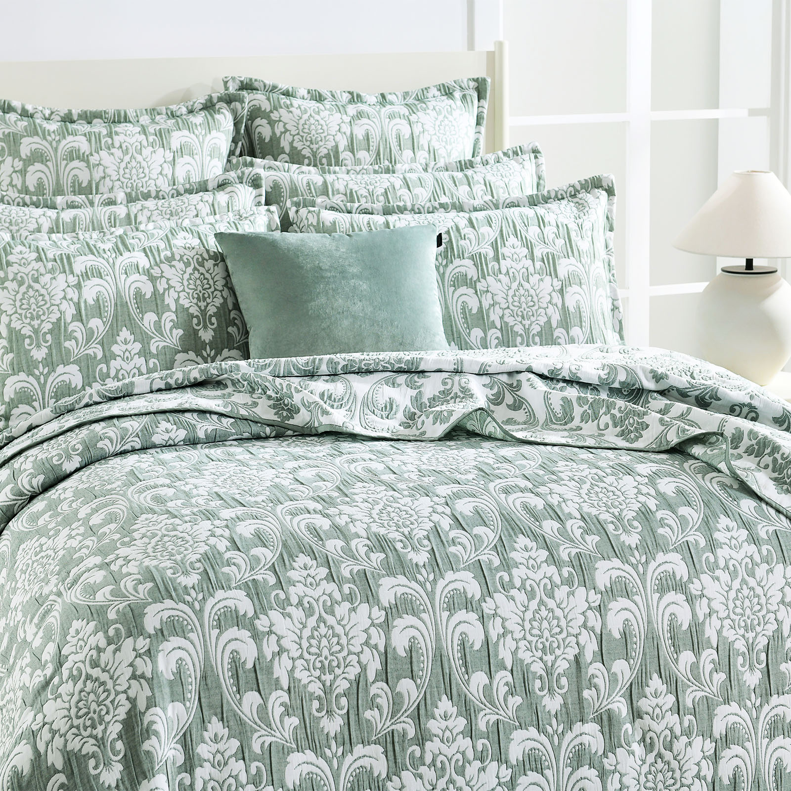 V107-SH326485-196938-00 Tahlia Jacquard Jade Coverlet Set European Pillowcase by Renee Taylor - Image 1