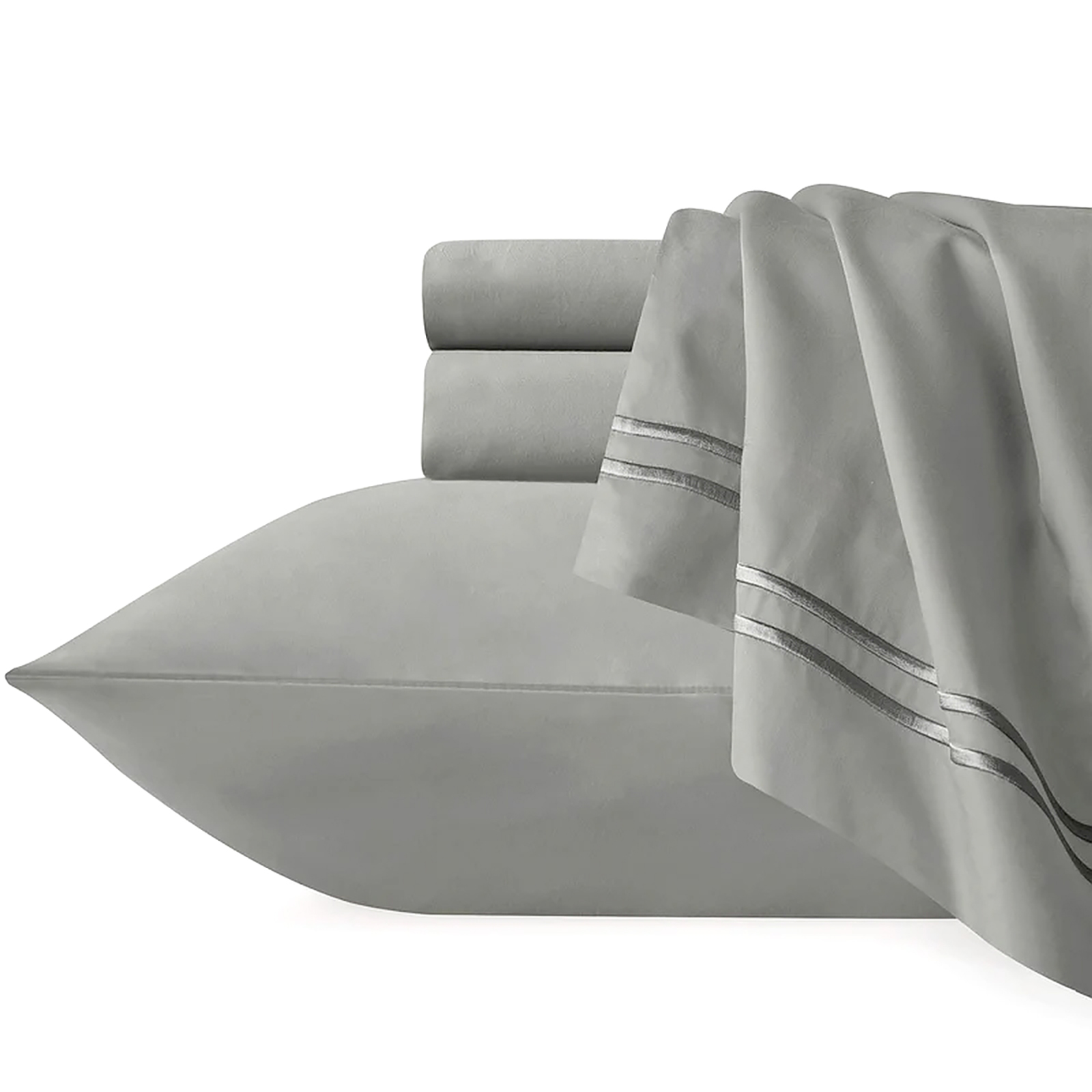 V107-SH328185-217009-00 Strada Embroidered 1000 TC Egyptian Cotton Silver Charcoal Deep Queen Sheet sets by Renee Taylor - Image 1