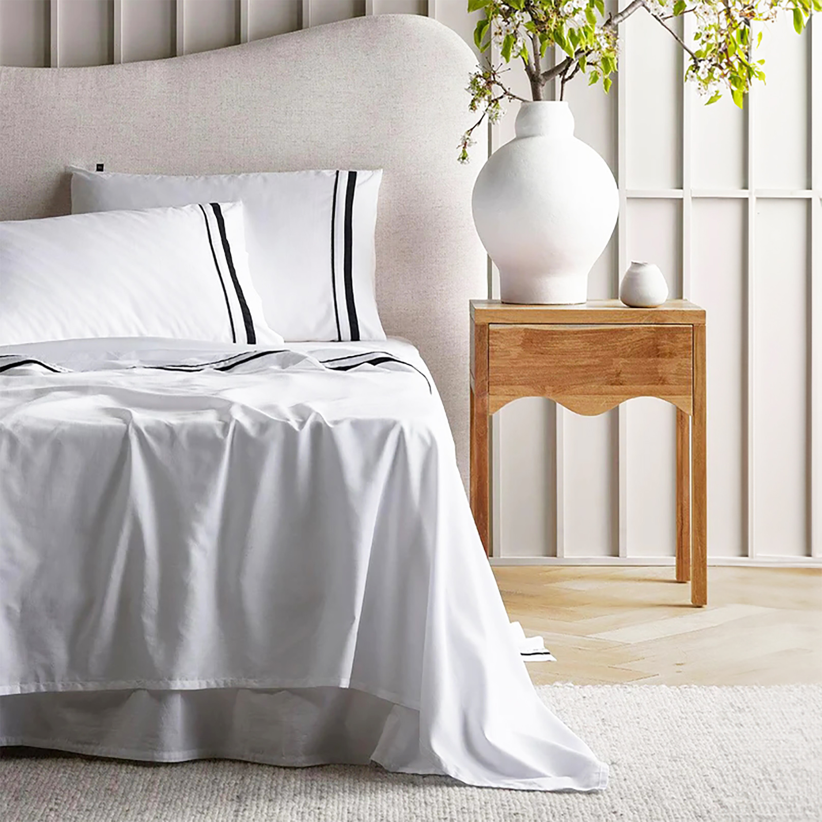 V107-SH328275-217023-00 Cloud 1000 TC Egyptian Cotton White Charcoal Super King Sheet sets by Renee Taylor - Image 1