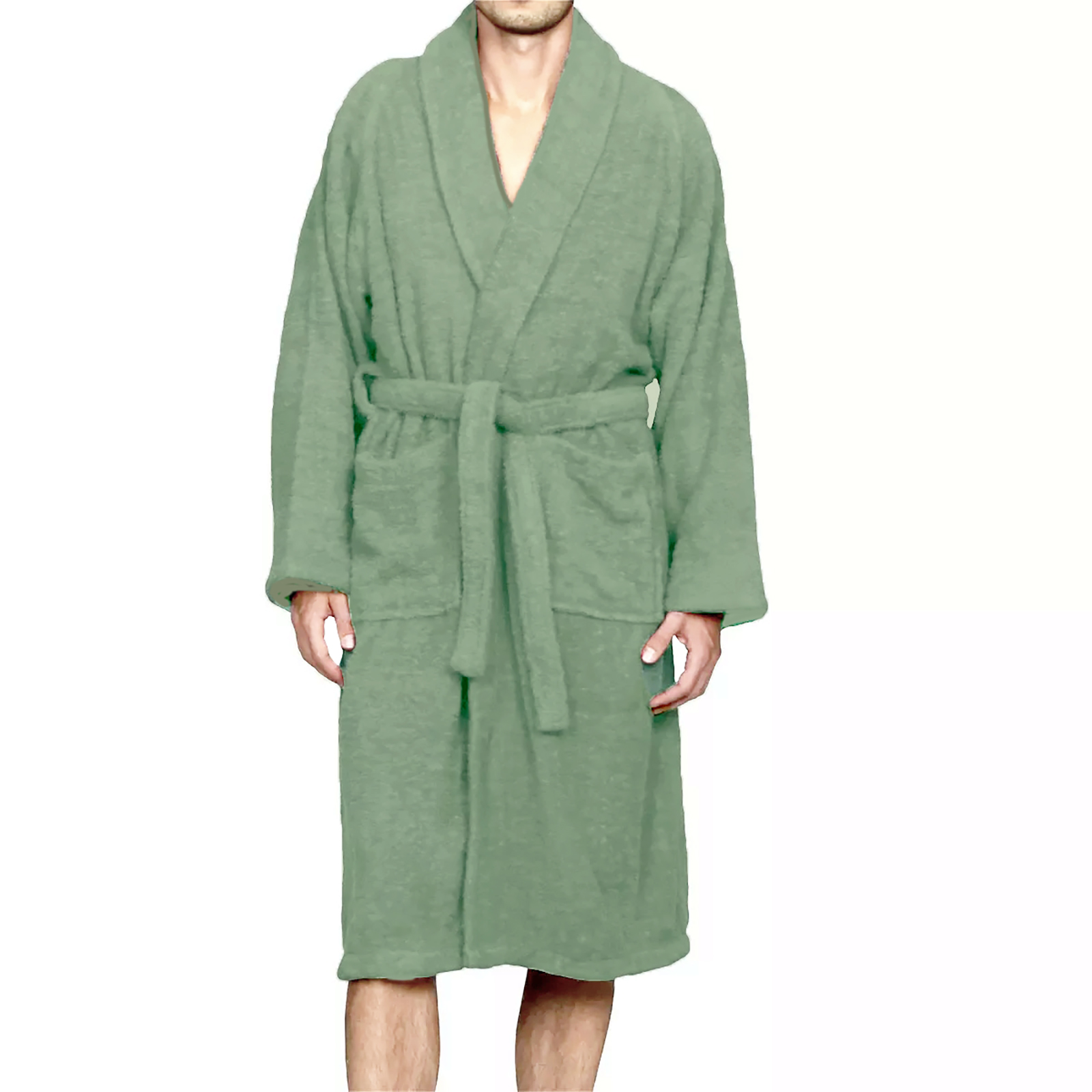 V107-SH328505-202333-00 Chalet Quick Dry Terry Cotton Eucalyptus Small/ Medium Bath Robes by Renee Taylor - Image 1