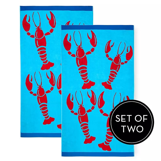 V107-SH328655-216975-00 Renee Taylor 2 Pack Jacquard Velour Large Beach Towel 100 x 180 cms Cray Fish - Image 1