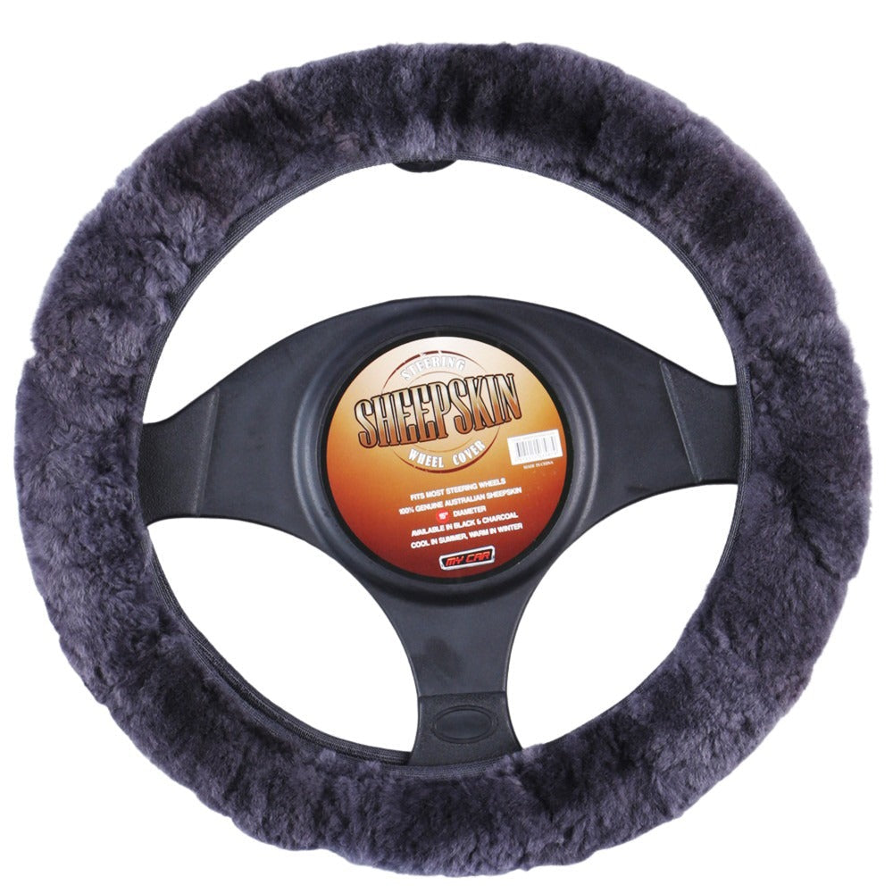 V121-SWCSHEEPSKINCHA_SHEEPSKIN-CHARCOAL_2_732a4365-8152-4ec5-8d14-195374632ac5 Sheepskin Steering Wheel Cover - Charcoal - Image 1