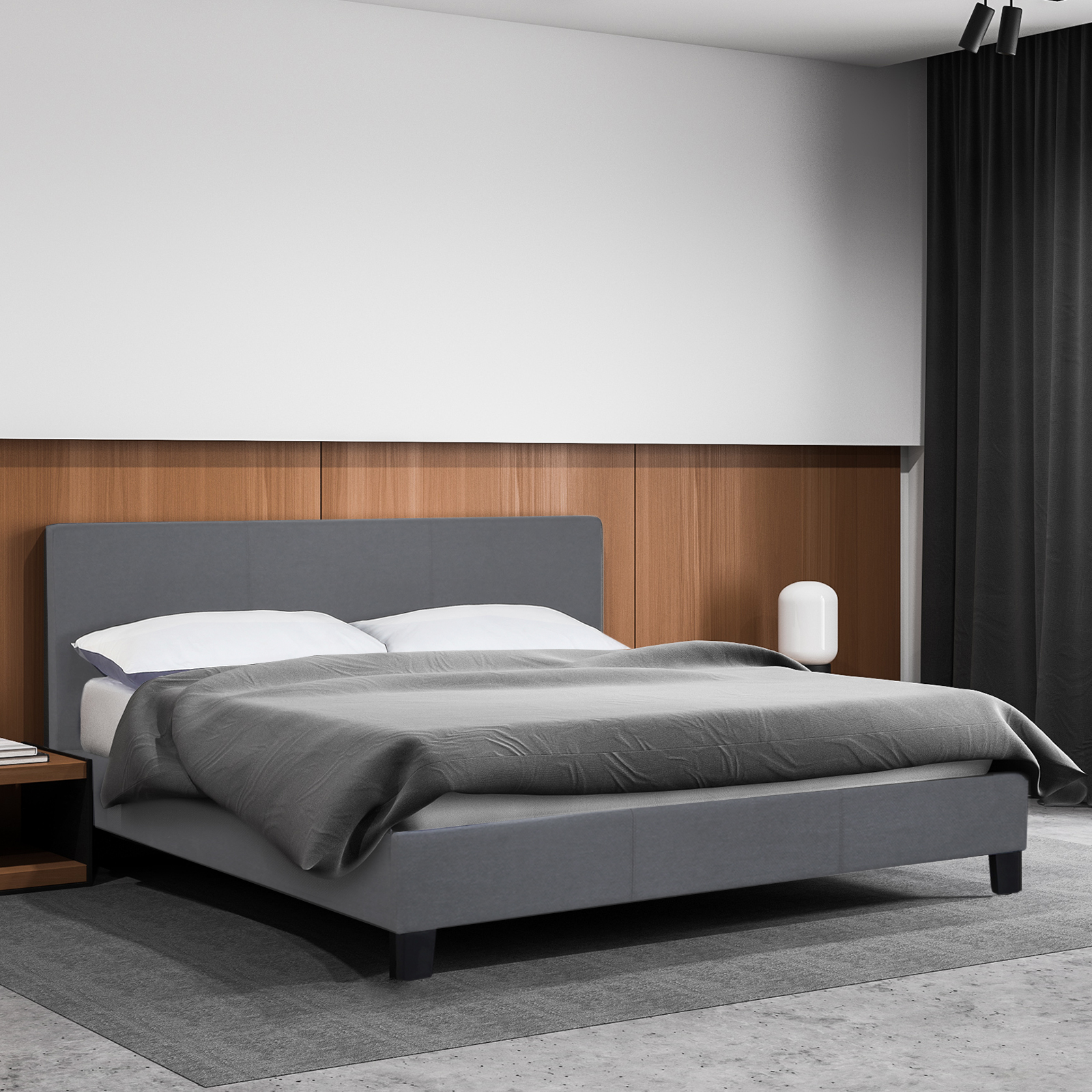 V160-10001616_10001616_1_1 Milano Sienna Luxury Bed Frame Base And Headboard Solid Wood Padded Linen Fabric - Single - Grey - Image 1
