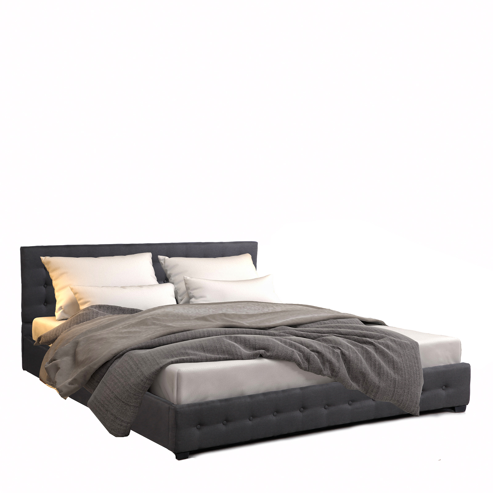 V160-10001884_10001884_4_1 Milano Decor Eden Gas Lift Bed With Headboard Platform Storage Dark Grey Fabric - Single - Dark Grey - Image 1