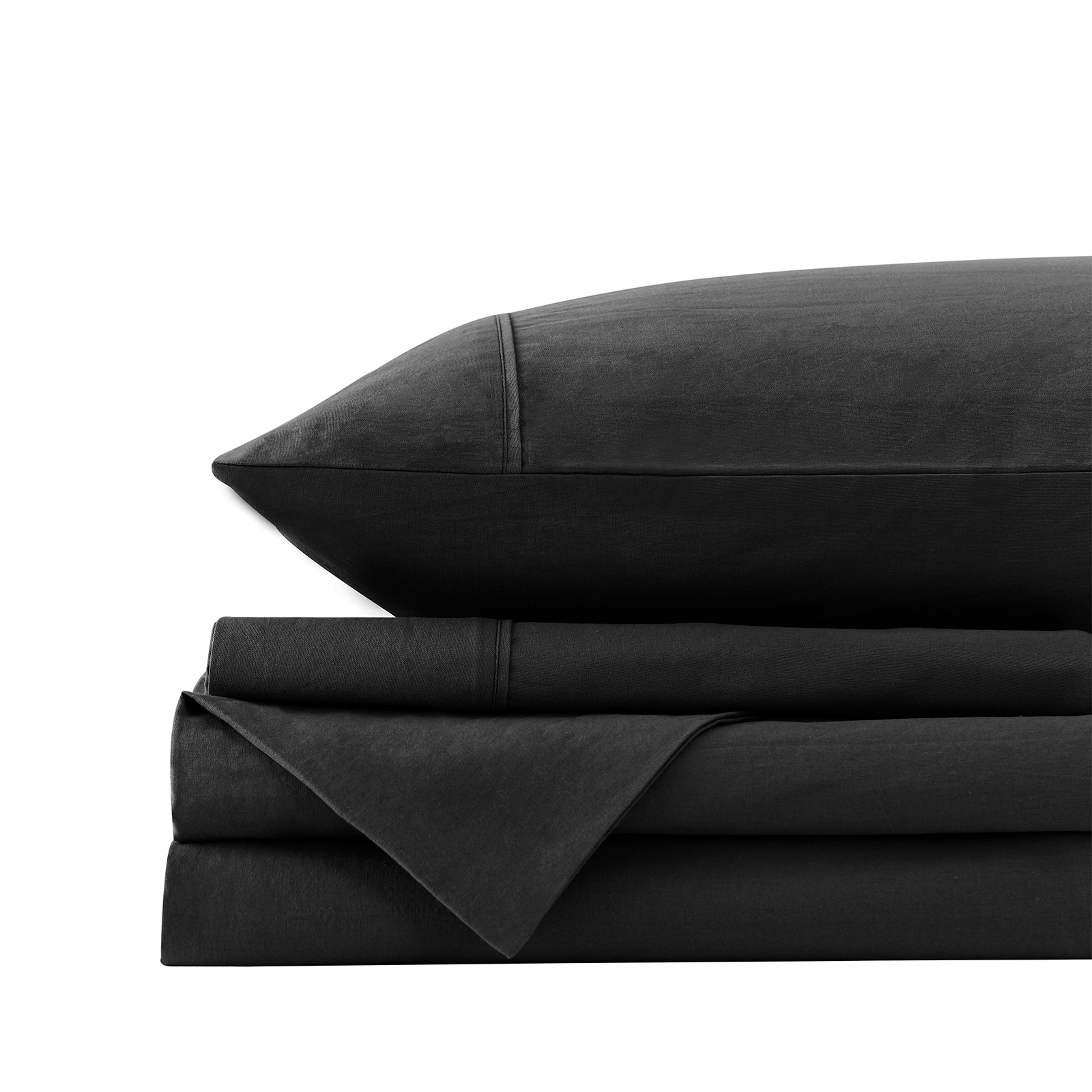 V160-10002569_10002569_6_1 Royal Comfort Vintage Washed 100% Cotton Sheet Set Fitted Flat Sheet Pillowcases - Single - Charcoal - Image 1