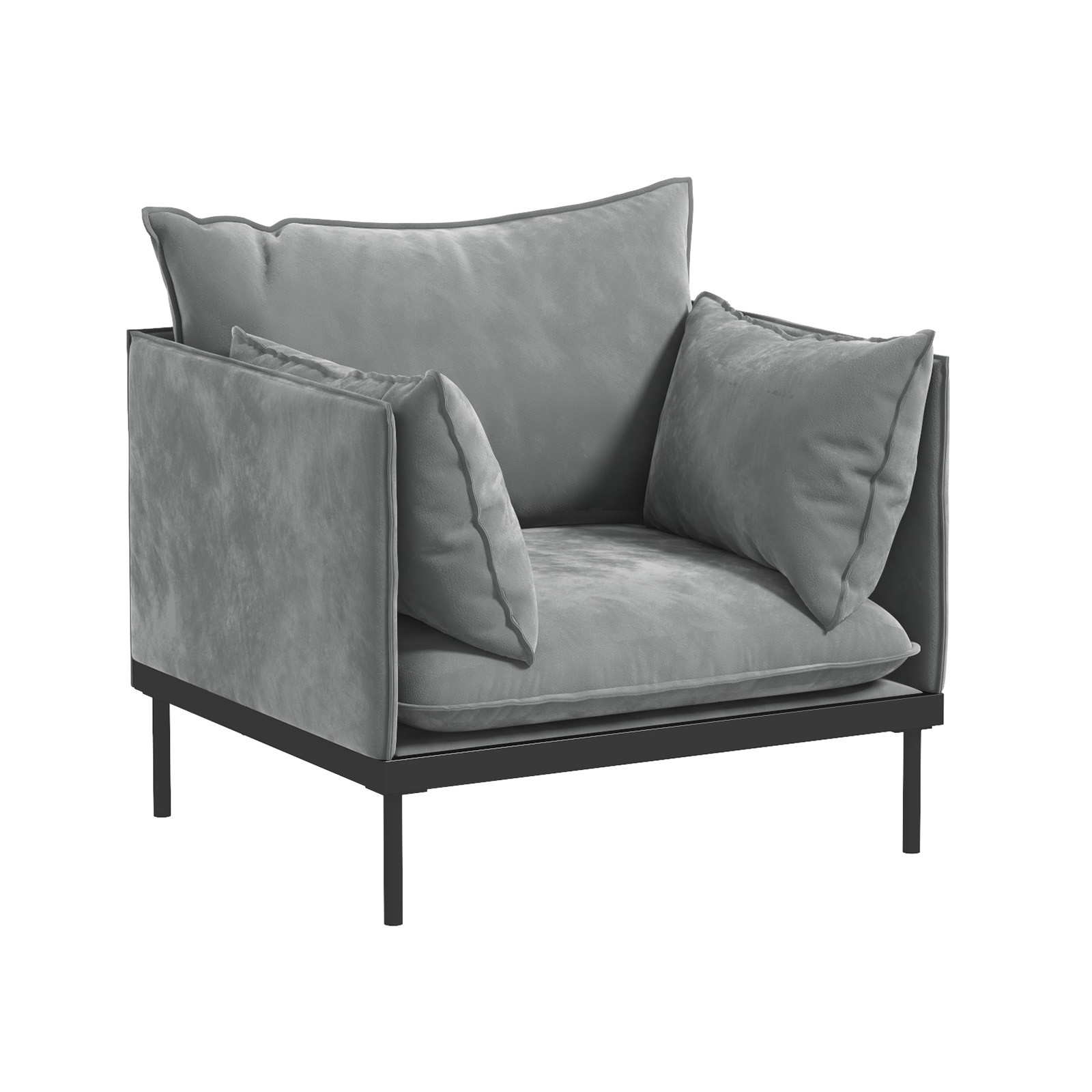 V160-10003625-65473-00 Casa Decor Camilla Luxury Upholstered 1 Seater Sofa Armchair Light Grey - Image 1