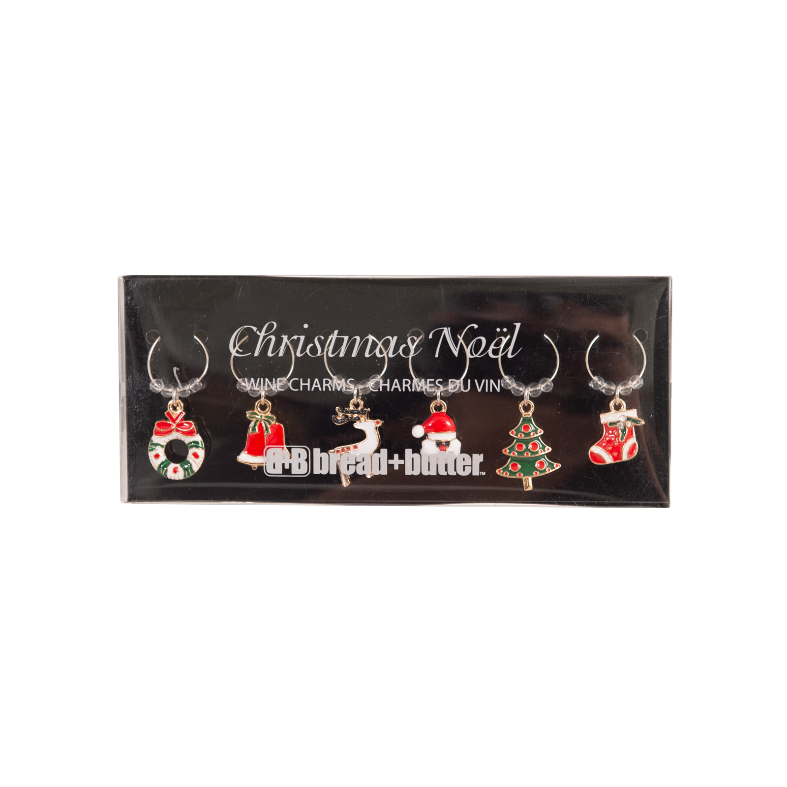 V160-10004439-195092-00 Bread and Butter Various Christmas Mix Wine Glass Charms - 6 Pack - Image 1