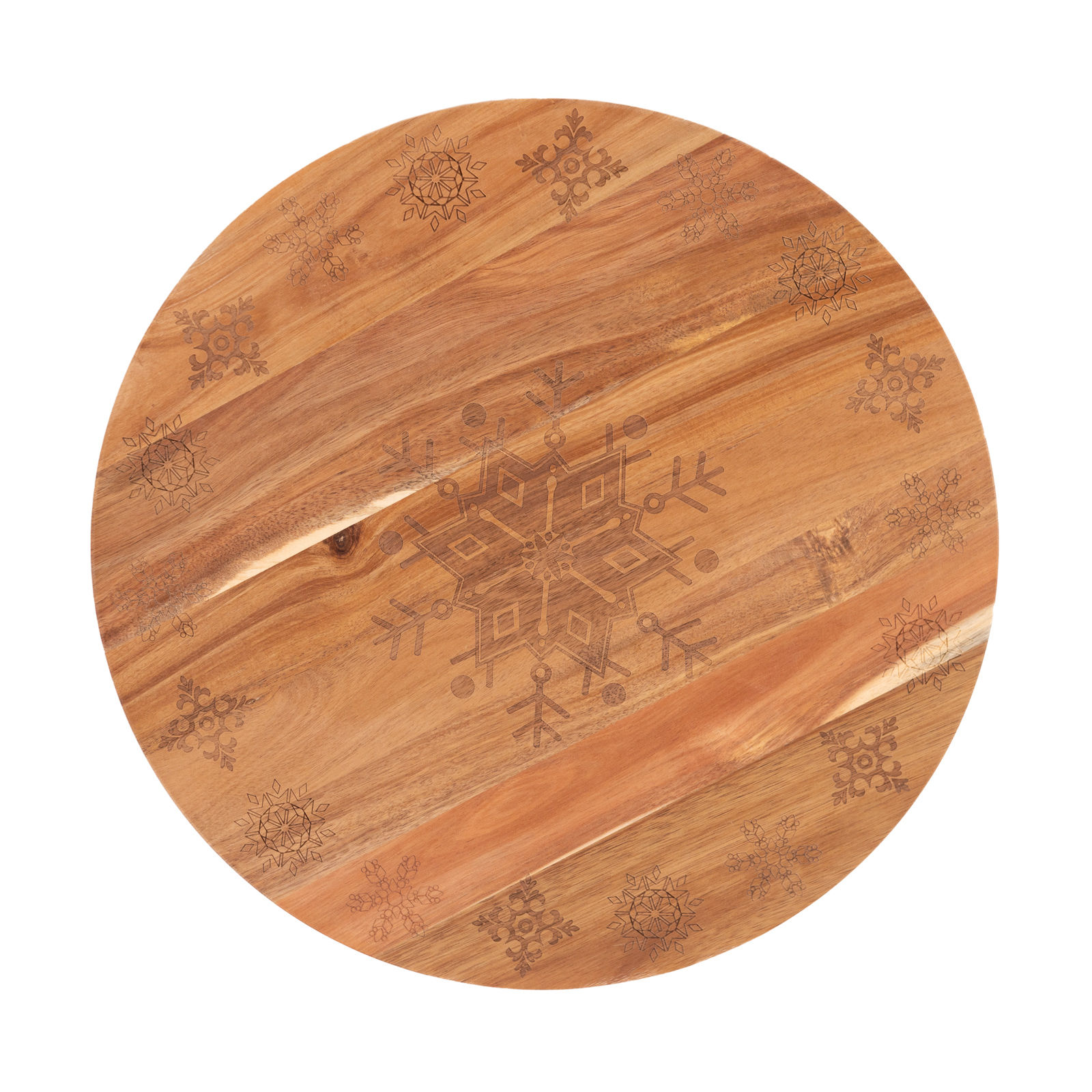 V160-10004452-195115-00 Bread and Butter 18 Inch Wooden Lazy Susan Tray - Wood Snowflake - Image 1